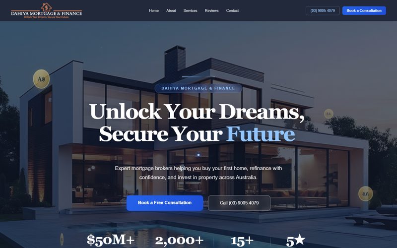Dahiya Finance homepage — mortgage broker website built by Mkista